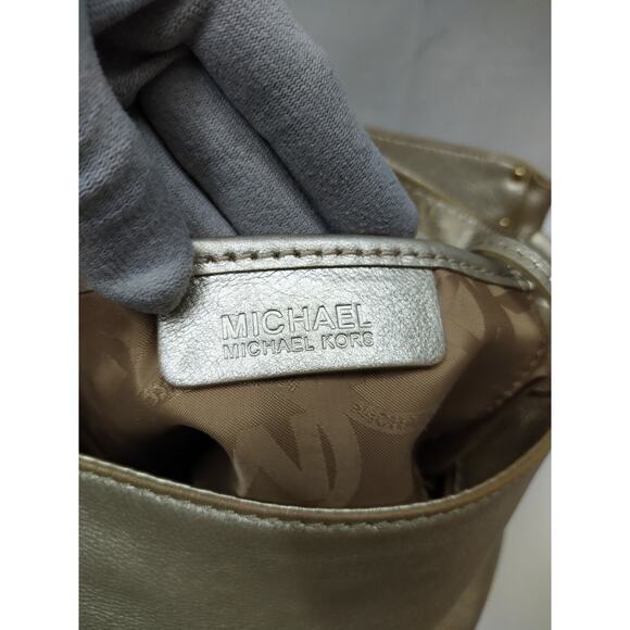 Michael Kors Fulton Metalic Gold Pebbled Leather Buckle Pocket Hobo Shoulder Bag - Picture 13 of 16